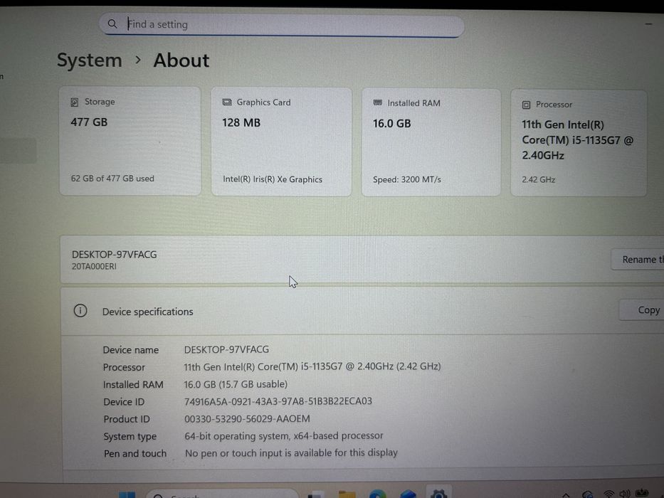 Laptop i5 Gen 11, 16GB RAM, SSD 512GB – stare foarte bună