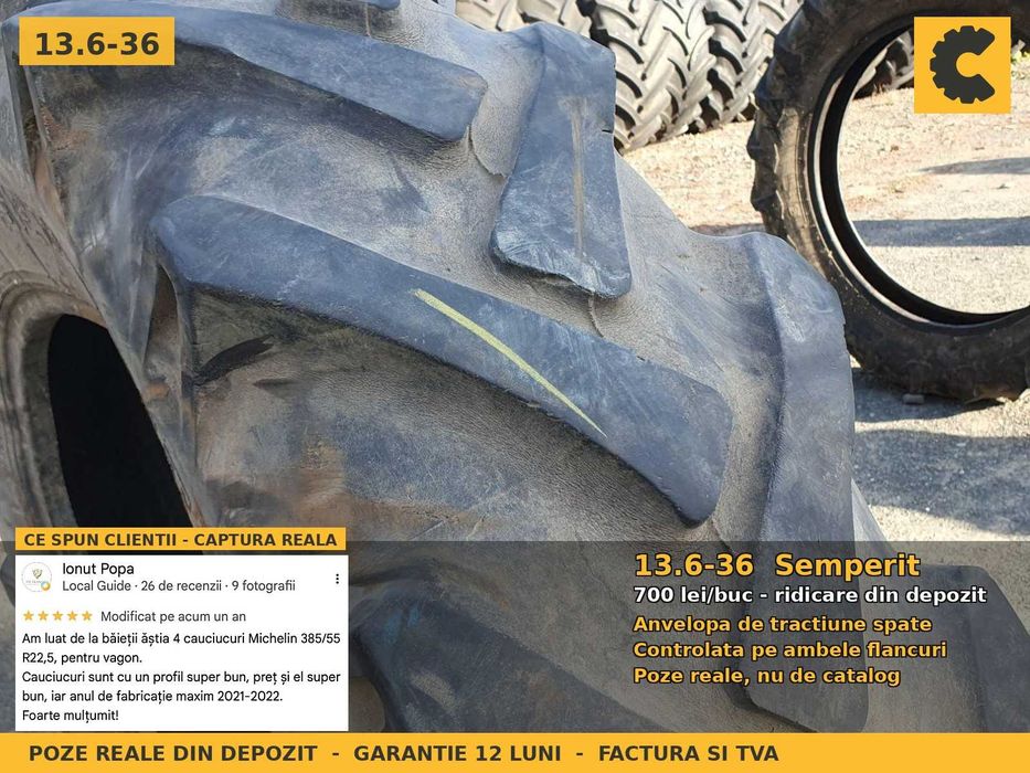 Cauciucuri Anvelope 13.6-36 13.6R36 340/85R36 13.6x36 13636 Semperit Tractor Punte Spate Tractiune SH Second Hand FACTURA TVA Garantie 1 An Stoc Real