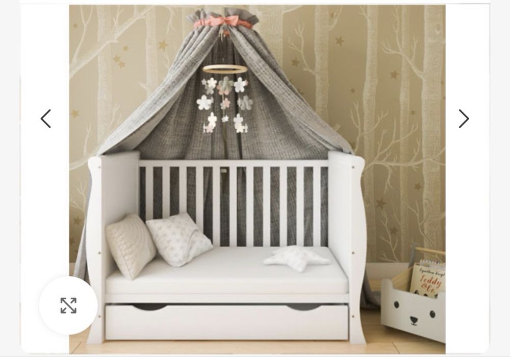 Patut bebe din lemn regal white+saltea de cocos + protectii laterale patut