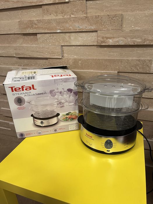 Aparat gatit aburi Steamer Tefal Aquatimer, 550W, 2 cosuri, gri/negru