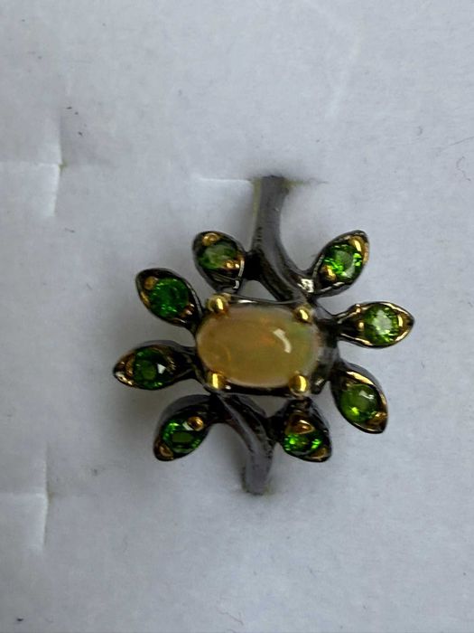 Inel argint 925 Nature inspired - Opal natural si Diopsid cromat