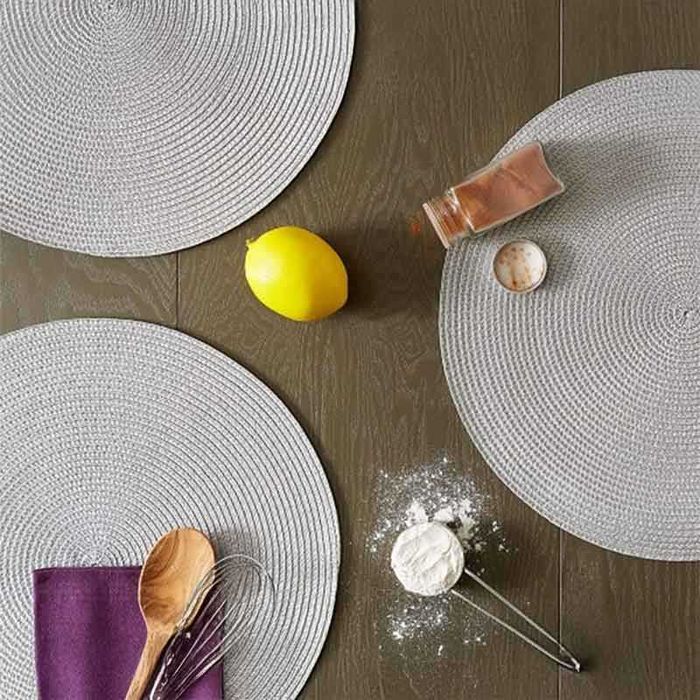 Кръгла плетена подложка за маса – сива, 38 см