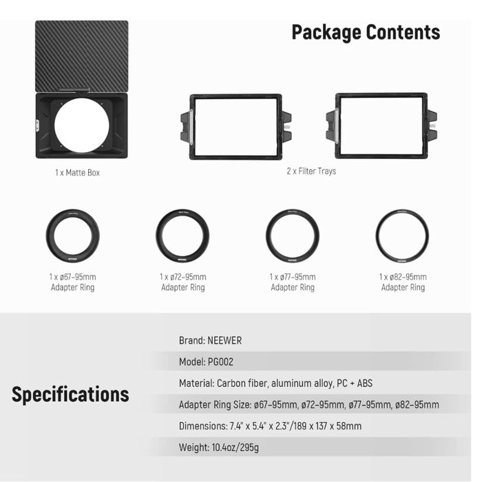 matte box. компактен компендиум. адаптерем пръстен. камера. риг. кейдж