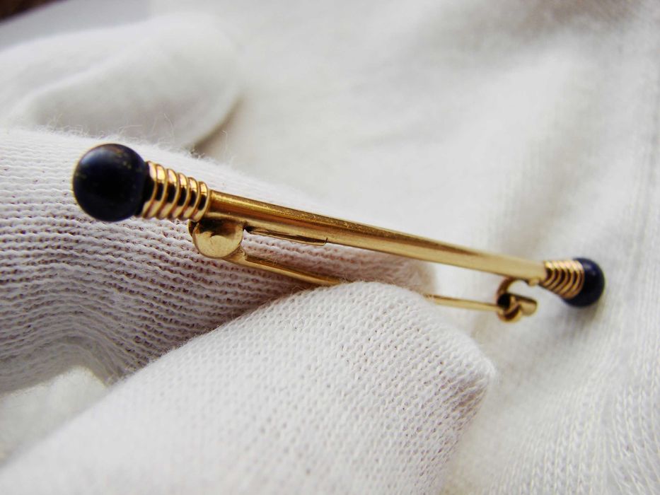 Ac De Par Din Aur Brosa Aur 14K Baston Brooch Lapis Lazuli