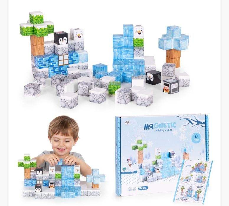 Магнитный конструктор для детей 66 элементов, Зимняя серия