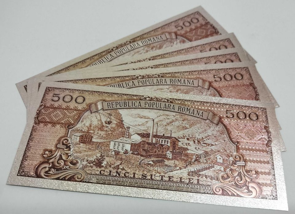 500 Lei 1949-Lot 5 bucăți-Horea Cloșca Crișan-Silver Edition-bancnote ornamentale / suveniruri / educaționale placate argint 999‰