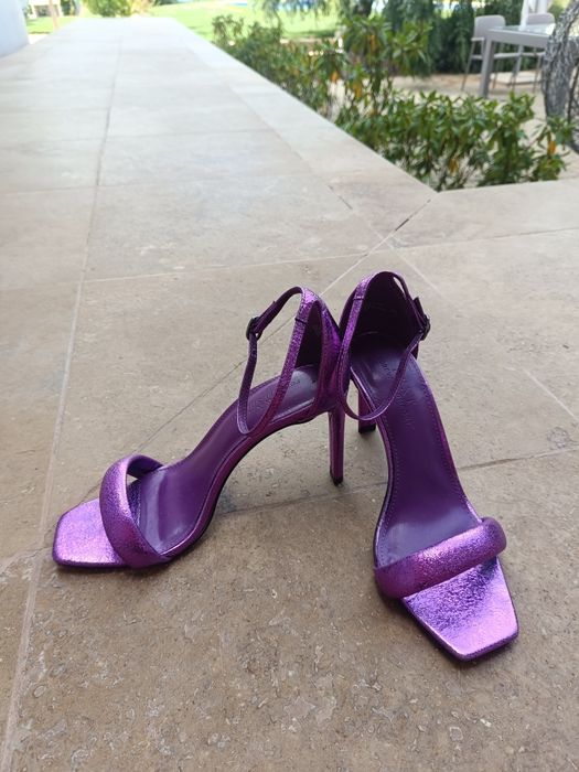Sandale piele mov metalizate