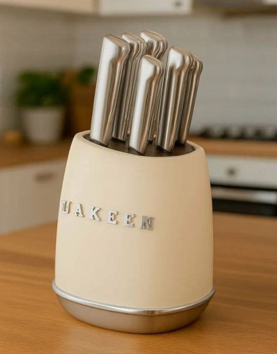 набор кухонных ножей Uakeen в кремовой подставке. Оптом/розницу