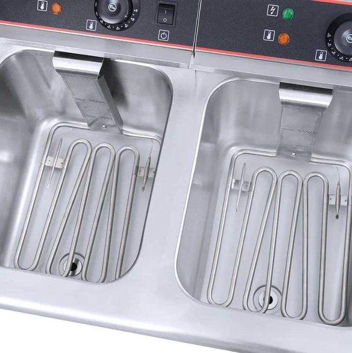 Friteuză electrică din inox, 8+8 litri cu manere laterale,NOUA