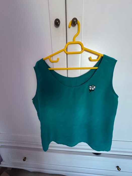 Top din matase naturala verde turcoaz