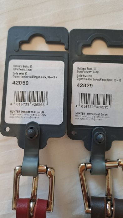 Zgarda  piele/HUNTER Swiss pentru Caini, Piele, Cruce Elvetiana, Rosu/Maro inchis/ disponibil 4 mărimi
