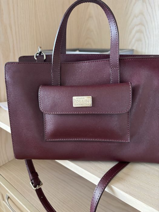 Дамска кожена чанта Pollini бордо