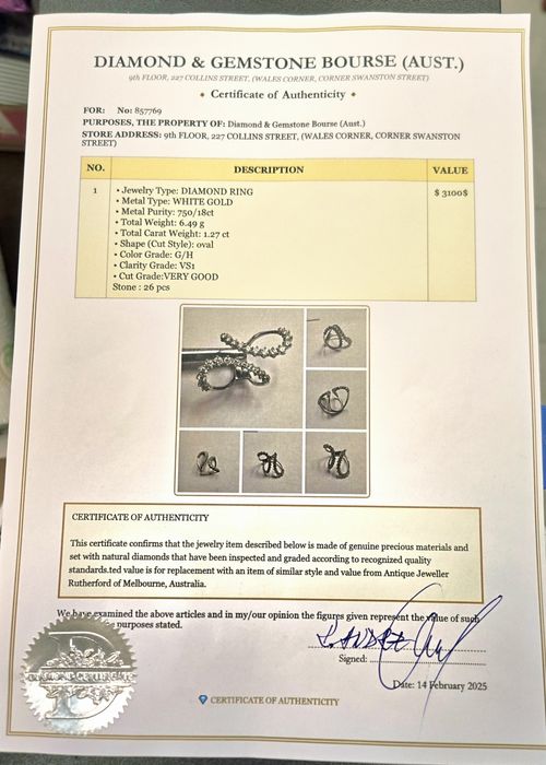 Златен пръстен с диаманти 1.27 CT/6.5  гр 18к