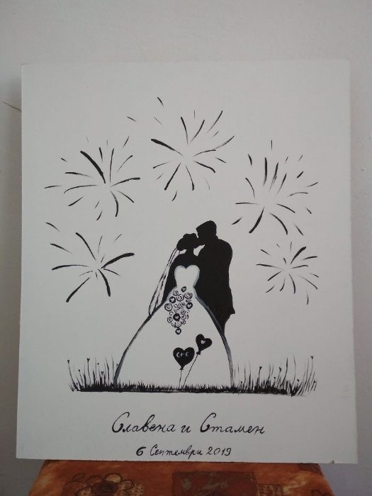 Рисуване на Сватбено дърво за отпечатъци по поръчка Сватба Кръщене Рож