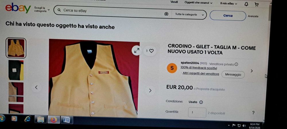 Uniforma/vesta profesionala Crodino pt ospătari Italia tg M prod nou