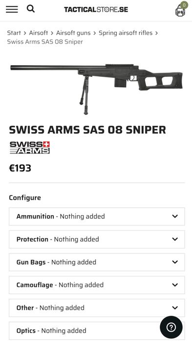 Продава се Airsoft реплика снайпер Swiss Arms SAS 08 Spring - Black - Cybergun/Well