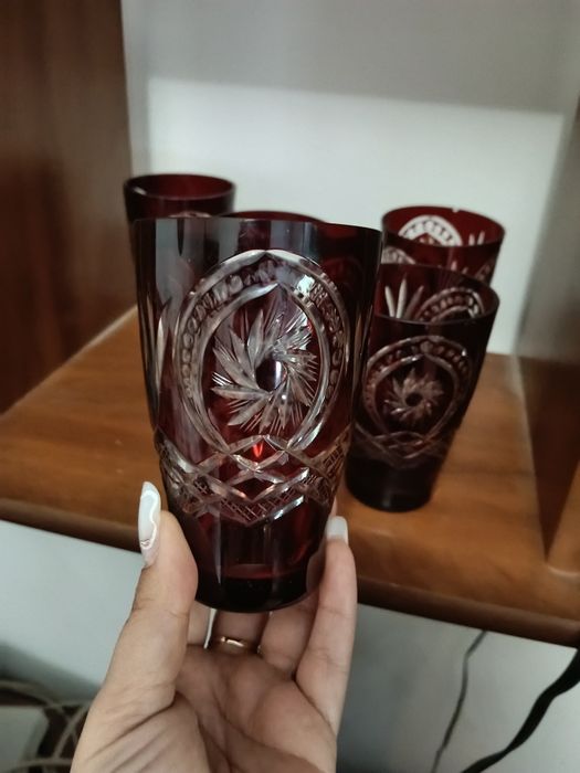Set Vintage Cristal Rubin Tăiat Manual