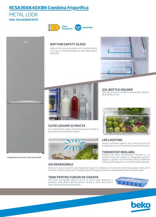 Combina frigorifica Beko RCSA366K40XBN, 343 l