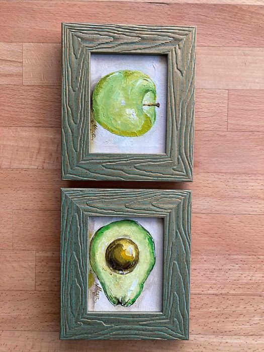 2 миниатюри с плодове- маслени бои , рамкирани