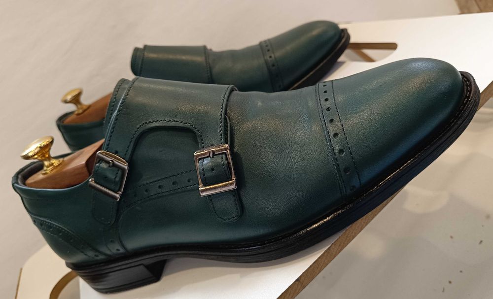 Pantofi double monk 40.5 41 cap toe Bellagio piele naturala moale