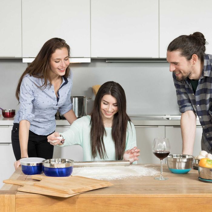 Set 3 boluri din inox cu capace ermetice depozitare alimente albastru