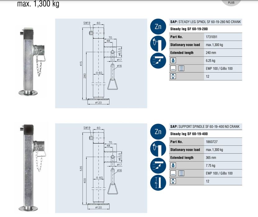 Телескопична опорна стойка 1300 kg за ремарке