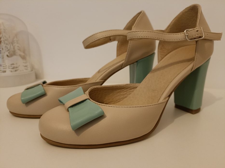 Pantofi piele naturală crem