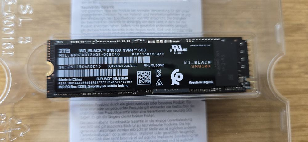 SSD Western Digital Black SN850x, 2TB M.2 2280 PciE Gen4