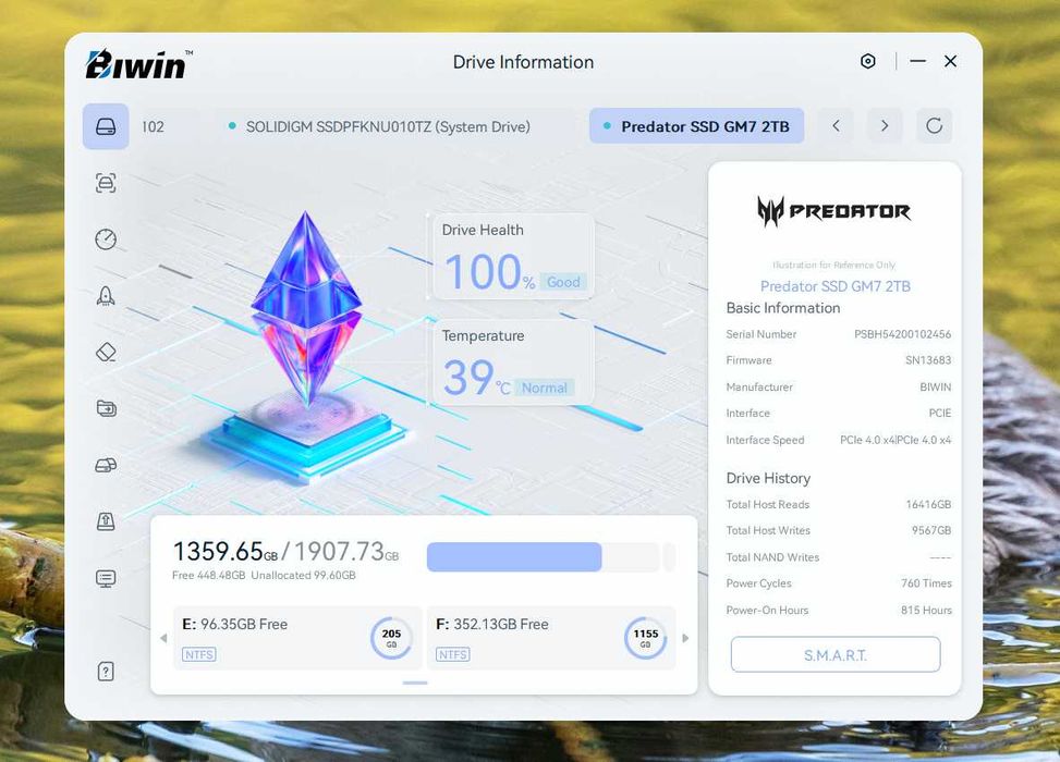 SSD Acer Predator GM7 2TB  100% life  M2 2280 nvme 6900/5700 Mb/s functionare 33 zile