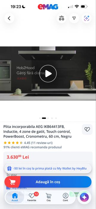 Plita AEG IKB64413FB - complet functionala, este crapata