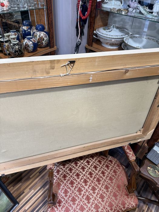 красива голяма картина ловна сцена маслени бои платно автор