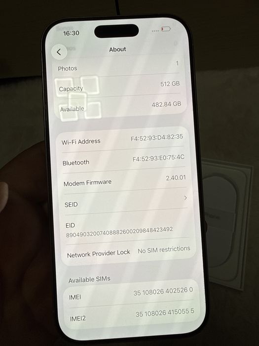 Iphone 16 Pro 512Gb Full Box 95% Baterie MDM
