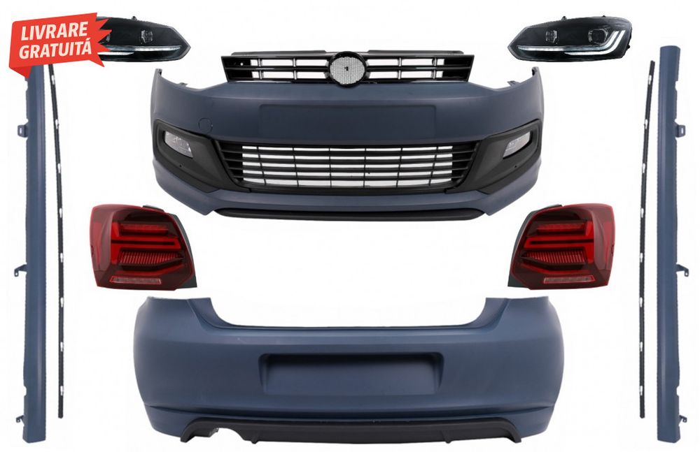 Pachet Exterior cu Faruri si Stopuri VW Polo 6R 6C (2009-2017) R-Line