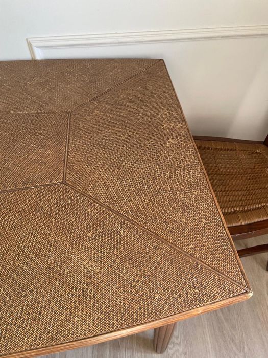 Стол обеденный и 6 стульев с ротангом