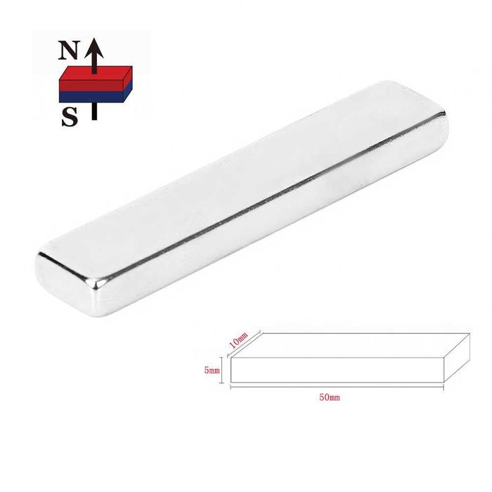 Неодимов магнит 50x10x5mm N52 правоъгълен тънък | moqtmagazin.com