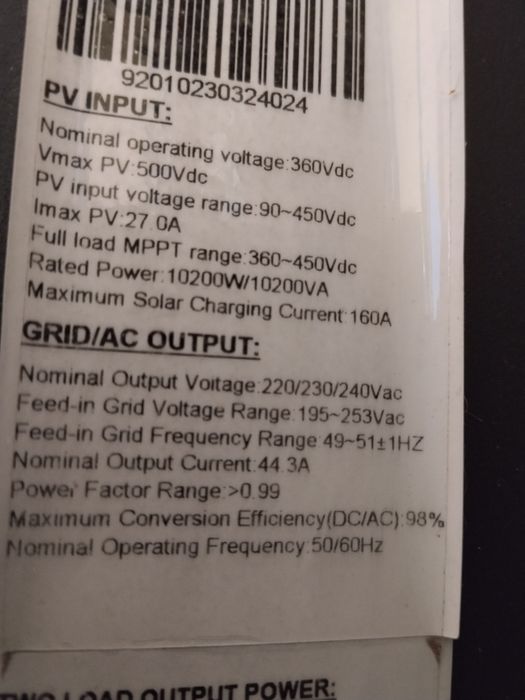 Sistem fotovoltaic Invertor 10.2Kw + baterie Li Ion de 10Kwh
