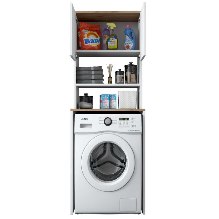 Шкаф с отделение за вграждане на пералня Puzzle-home, Бял - ПРОМО