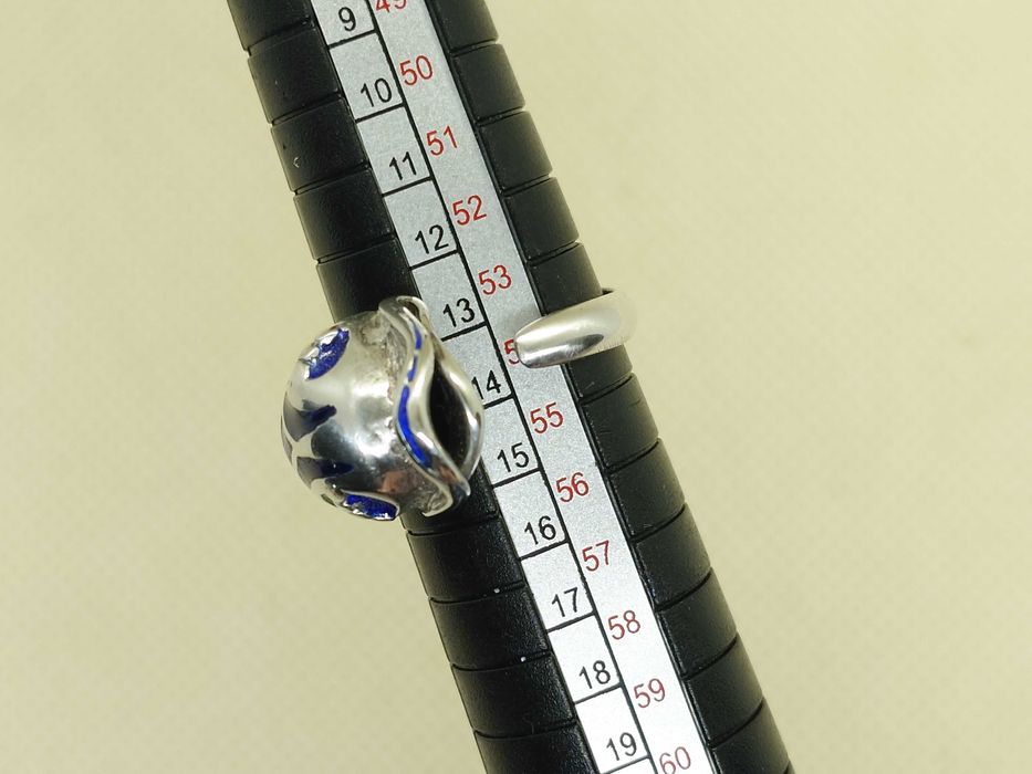 Inel din argint 925 reglabil, cu email albastru-verde, motiv pește