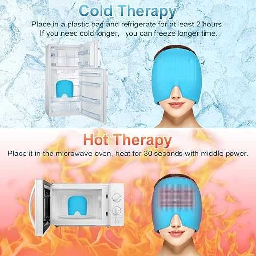 Шапка за мигрена ACWOO, гел шапка за облекчаване на мигрена 180°, маска за многократна употреба