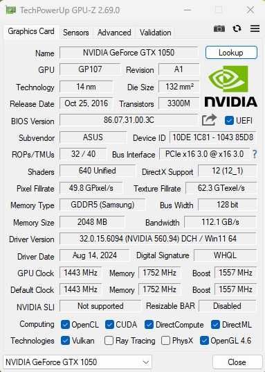 Placa video Asus Strix GAMING GTX 1050, 2GB DDR5 128-bit.
