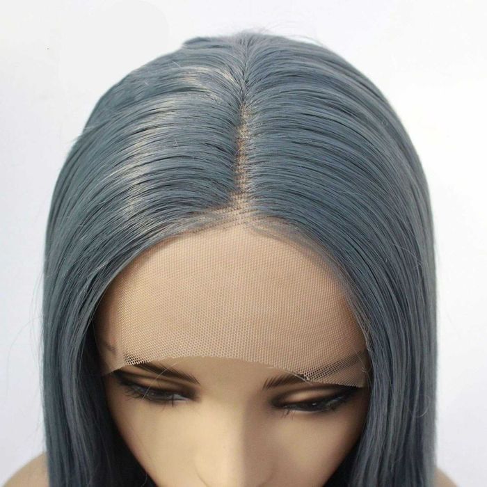 Модерна синьо-сива права перука – 80 см с лейс фронт 13×4