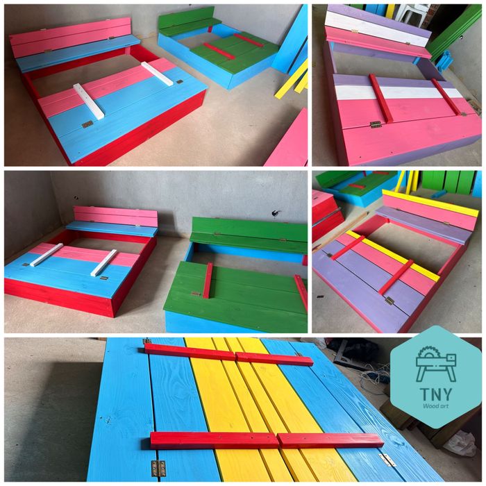 Детски пясъчник с пейки и капак(доп.сенник) -опция за гравиране