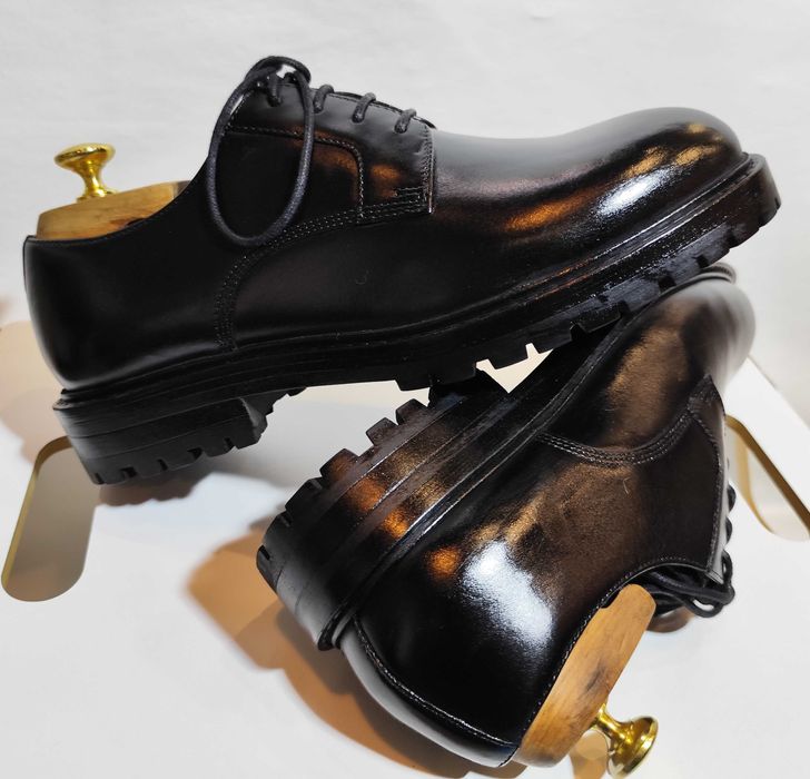 Pantofi derby 42 42.5 43 43.5 lace up ZARA NOI piele naturala negru