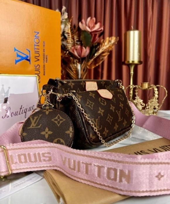 Geanta 3 in 1 LV,logo metalic auriu, saculet, etichetă