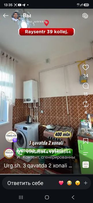 Raysentr 39 kollej yondo Yangi domda 2 xonali uy barcha jixozlari bila