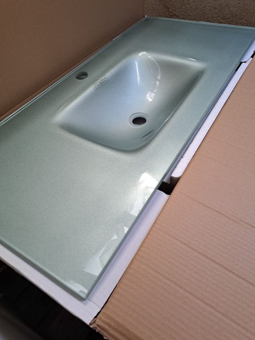 Lavoar superb  100 cm lungime cristal securizat argintiu metalizat