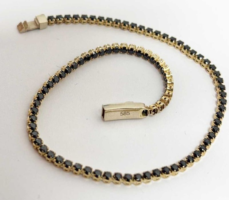 Bratara tennis din aur galben de 14K cu pietre cubic zirconia negru