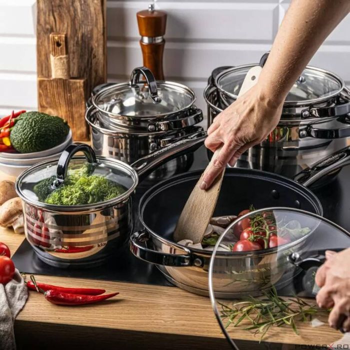 Set 6 oale, inox, cu capac, manere negre,16/18/20/24/16/24cm,