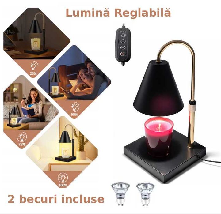 Lampa lumanare Aromaterapie ANTPiT, Marmura Neagra, Reglaj Intensitate, Fara Flacara