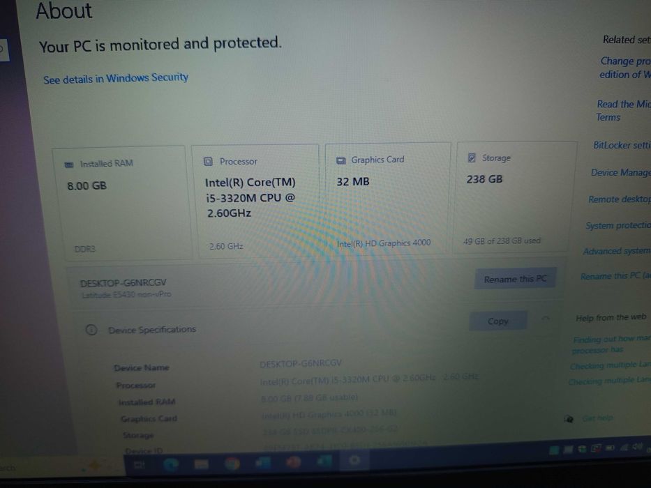 Laptop Dell Latitude E5430 Intel i5-3320M 2,60Ghz | 8Gb RAM | 256Gb SSD